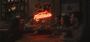 Victoria Beer Neon Sign in a bar