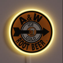 Charger l&#39;image dans la galerie, Retro-themed vintage A&amp;W Root Beer logo illuminated in RGB neon.