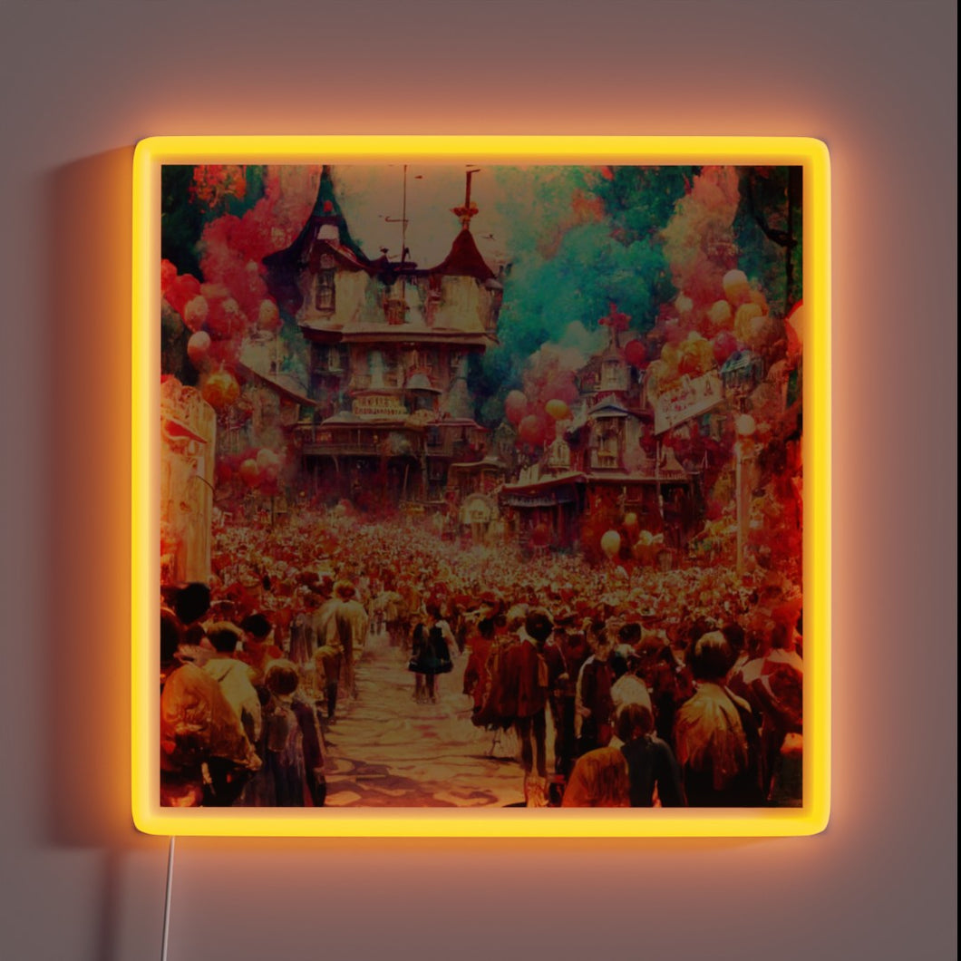 Vibrant RGB LED lighted sign of harmonious music lovers gathering