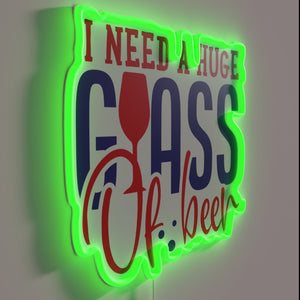 Eye-catching neon bar decor featuring a giant beer glass design