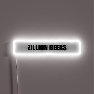 Vibrant RGB neon beer sign with illuminated zillion font display.