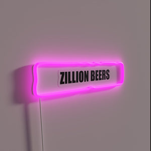 Neon bar decor with colorful Zillion Beers logo display.