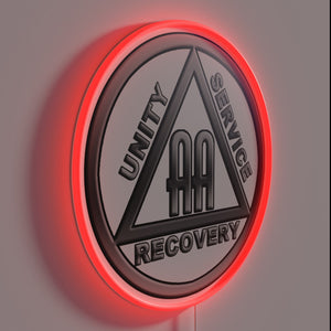 Vibrant AA symbol in bold white LED neon lighting design