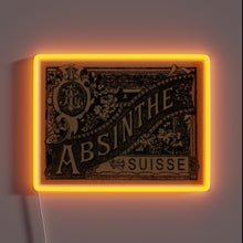 Charger l&#39;image dans la galerie, Vintage-style &quot;Absinthe Suisse&quot; neon sign with an orange glow border.
