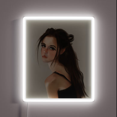 Vibrant RGB Neon Art Display Featuring Adorable Woman Portrait