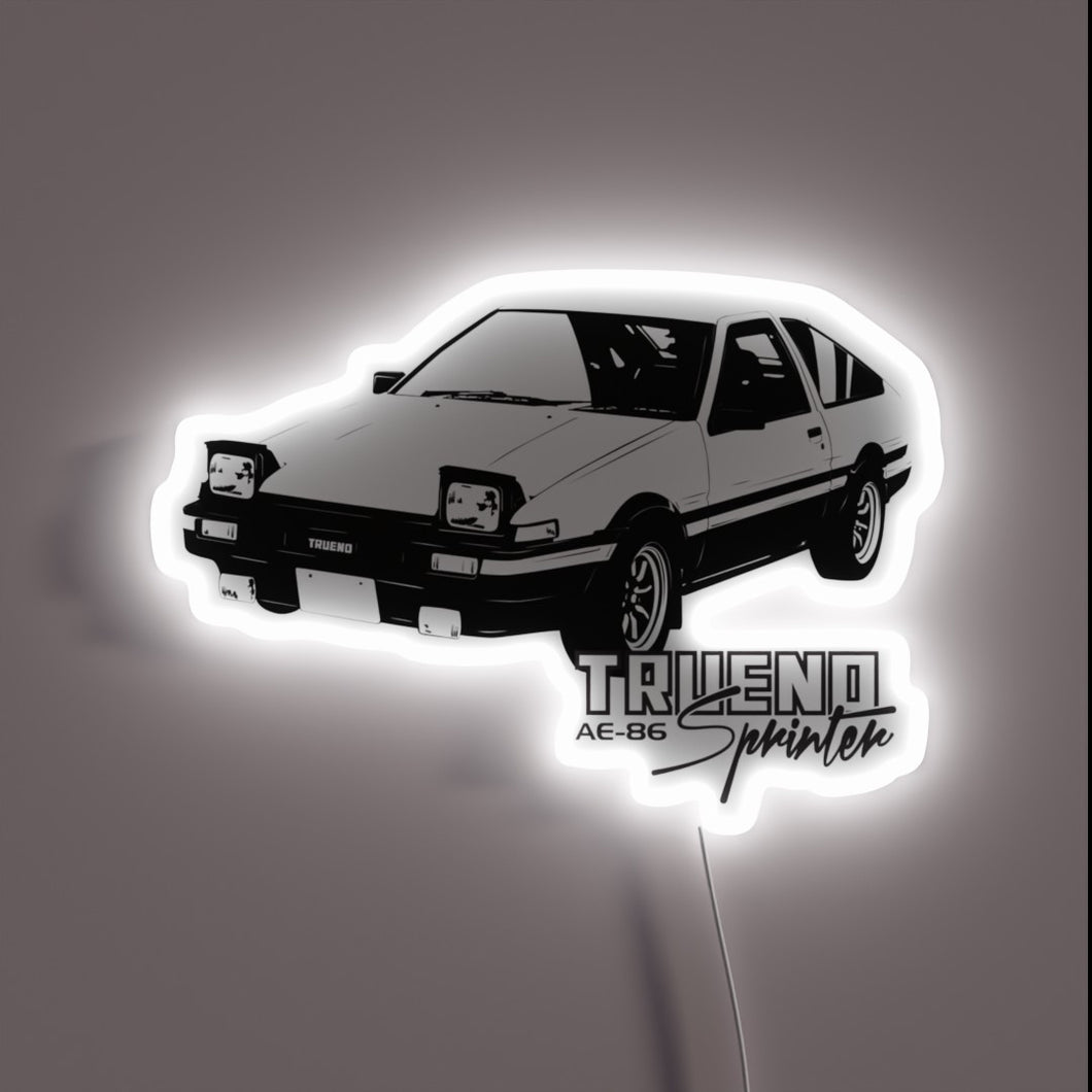 Authentic AE 86 racing heritage illuminated in vibrant RGB colors