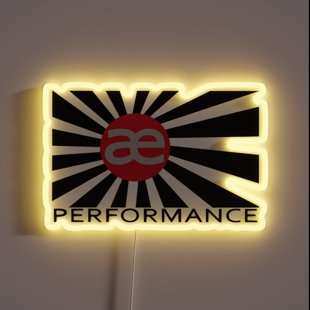Customizable AE Performance brand logo with vibrant RGB illuminated accents