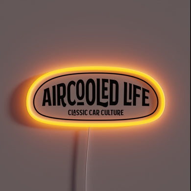 Retro-inspired Aircooled Life logo in vibrant RGB neon lights