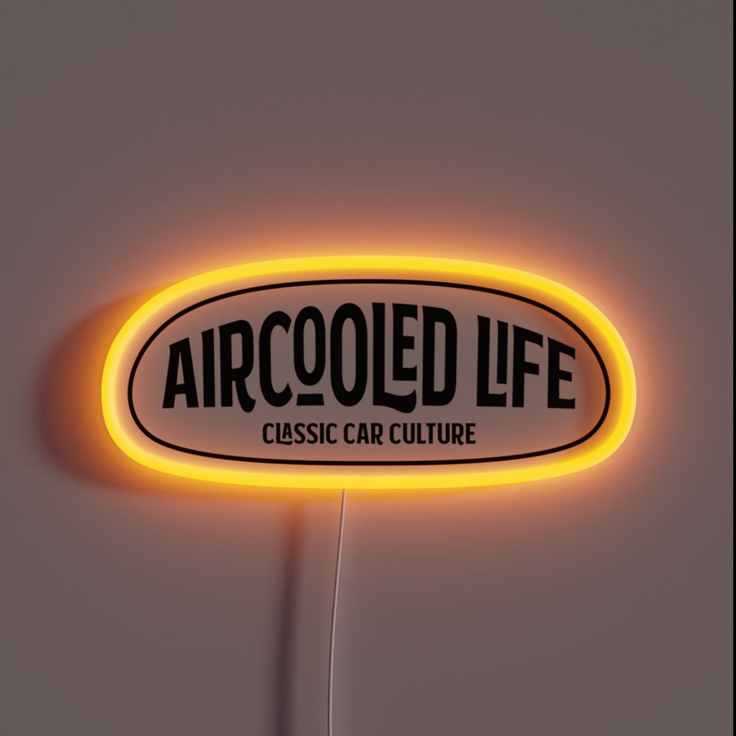 Retro-inspired Aircooled Life logo in vibrant RGB neon lights