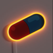 Charger l&#39;image dans la galerie, Akira pill neon sign – inspired by the iconic red-and-blue capsule from the legendary anime film *Akira*. A bold symbol of rebellion, cyberpunk culture, and 80s dystopian aesthetics.