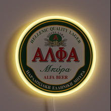 Charger l&#39;image dans la galerie, Greek Alfa Beer neon sign with circular label design.