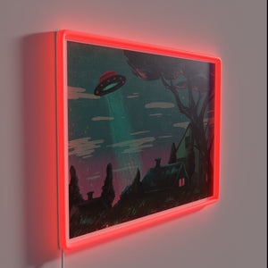 Galactic alert: Alien invasion incoming with vibrant neon lights warning