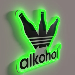Bold Alkohol Sign with Neon Accents and Vibrant RGB Lighting