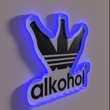 Charger l&#39;image dans la galerie, Modern bar decoration with colorful, illuminated &#39;Alkohol&#39; neon lettering.