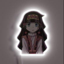 Charger l&#39;image dans la galerie, Alt text: &quot;Anime-style neon sign of a young girl with large blue eyes, long dark hair adorned with pink skull-shaped ornaments, and wearing a traditional robe with a headband.&quot;
