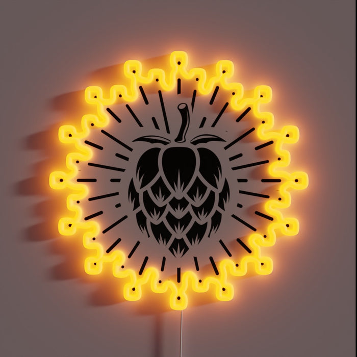 Eye-catching RGB neon sign advertising premium beer with supreme hops.