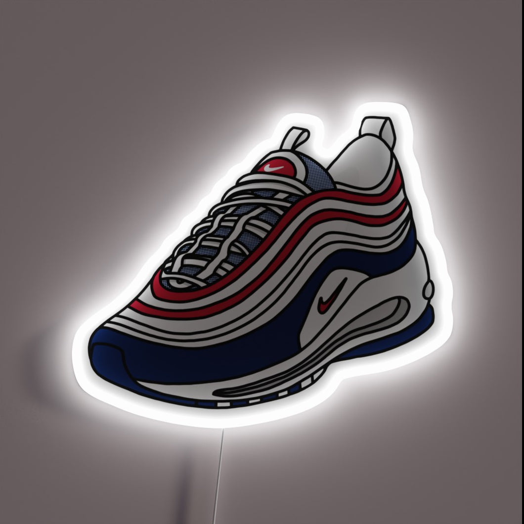 Patriot kicks that shine — this USA-themed AM97 neon sign brings the heat with every red, white, and blue ripple.