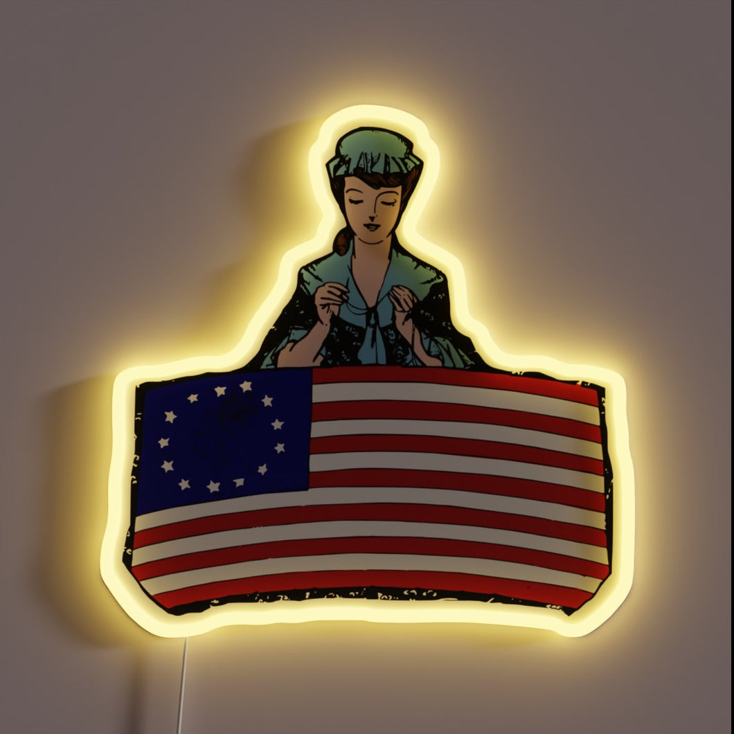 Vintage American Betsy Ross Sewn Liberty Flag Neon Sign Artwork