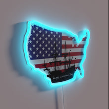 Charger l&#39;image dans la galerie, Vintage America celebrates Columbus Day with bold neon country map.
