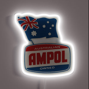 A retro-inspired Australian petrol station logo in vibrant neon hues