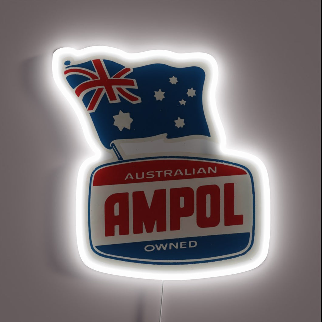 A retro-inspired Australian petrol station logo in vibrant neon hues