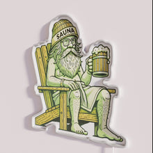 Charger l&#39;image dans la galerie, Vintage man relaxes in sauna with beer, modern RGB neon art