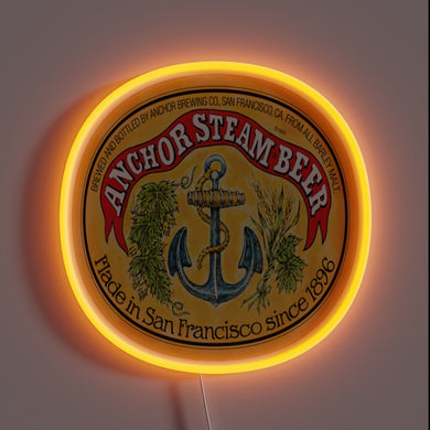 Neon RGB sign featuring vibrant Anchor Brewing logo design accents.