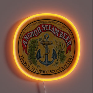 Neon RGB sign featuring vibrant Anchor Brewing logo design accents.