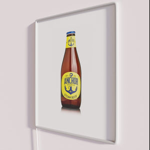 Vibrant anchor steam wall decoration in colorful multicolor LED lighting.