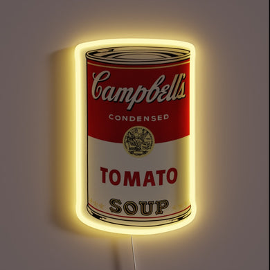 An iconic neon homage to Andy Warhol’s Campbell’s Soup — turning everyday pop culture into electrified art.