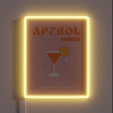 Aperol Spritz cocktail drinks illuminated by retro art pink glow