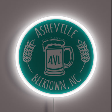 Vibrant Asheville Beertown NC Neon Sign in White and Green