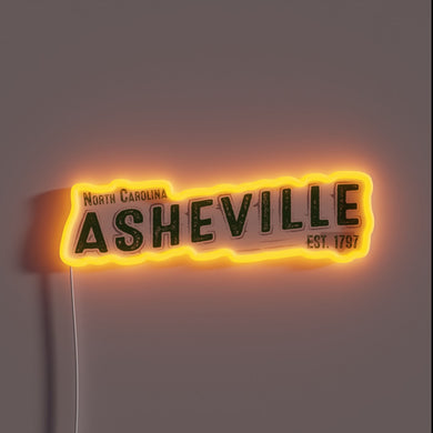 Vibrant Asheville NC City Skyline in Bright RGB Neon Sign Art