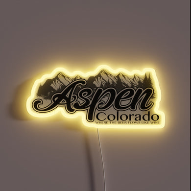 Vibrant RGB Neon Sign Featuring Aspen's Whimsical Beer Scene Illustration