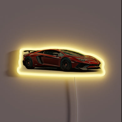 Boldly colored LED light art for Lamborghini enthusiasts' dream garage.