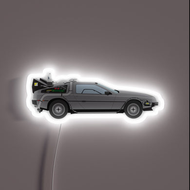Back to the Future neon sign – featuring the iconic DeLorean time machine in sleek profile. A must-have wall piece for 80s fans, retro movie lovers, and sci-fi collectors.