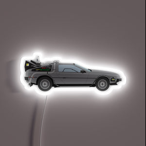 Back to the Future neon sign – featuring the iconic DeLorean time machine in sleek profile. A must-have wall piece for 80s fans, retro movie lovers, and sci-fi collectors.