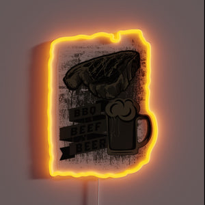 Vibrant RGB neon bar sign featuring barbecue and beer design