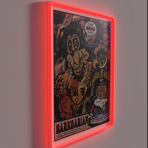 Neon beer pub decor with bold, colorful dog-inspired design.