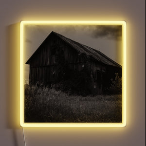 Rustic Board Art Print with Abstract Neon Light Effects