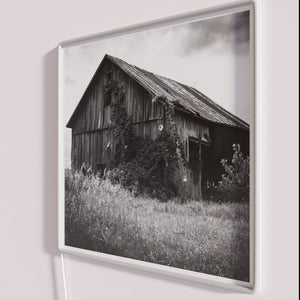 Rustic Abstract Neon Wall Art Canvas Print with Distressed Barn Board Design