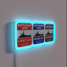 Charger l&#39;image dans la galerie, Vibrant neon &#39;Battleship Beer Trio&#39; retro gaming inspired wall decoration.