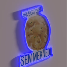Charger l&#39;image dans la galerie, Vibrant RGB glow illuminates traditional German-inspired &#39;Bavarian Bread Dumpling&#39; decorative sign.
