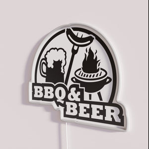Vibrant Neon Sign Featuring Beer and BBQ Themes in RGB Colors