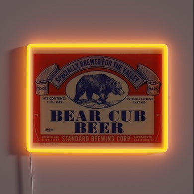 Vintage Bear Cub Beer neon sign with bear illustration.