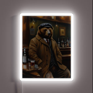 Unique, Hand-Painted LED Sign featuring a Beer Drinking Bear