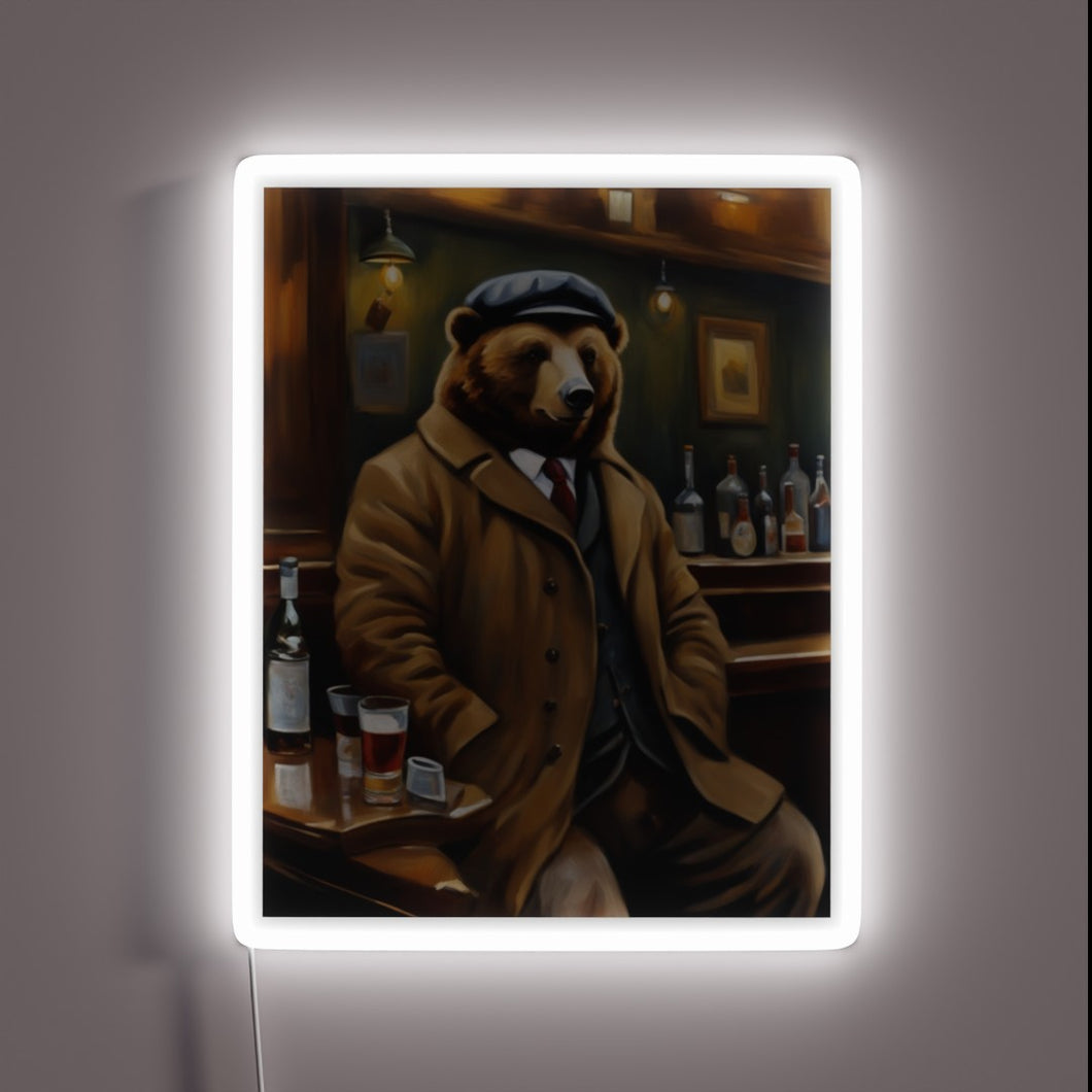 Unique, Hand-Painted LED Sign featuring a Beer Drinking Bear