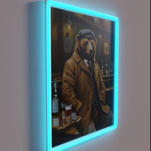Charger l&#39;image dans la galerie, Anthropomorphic bear mural in oil painting style with RGB glow.