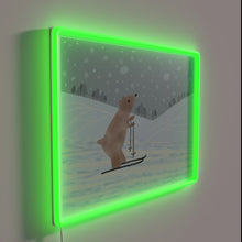 Charger l&#39;image dans la galerie, Cuddly bear enjoying winter skiing in colorful snowy mountain landscape