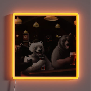 Neon Beer Sign Featuring Cute Cartoon Bears with RGB Lighting